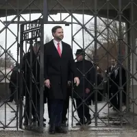 Vance visits the Dachau concentration camp memorial with Holocaust survivor before Zelenskyy meeting