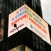 Montreal group takes campaign to restore U.S. foreign aid to Times Square