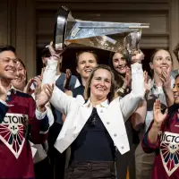 Montreal Victoire visit city hall to sign golden book after Walter Cup victory