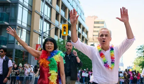 Revellers drench Mark Carney with water as Toronto celebrates Pride Parade